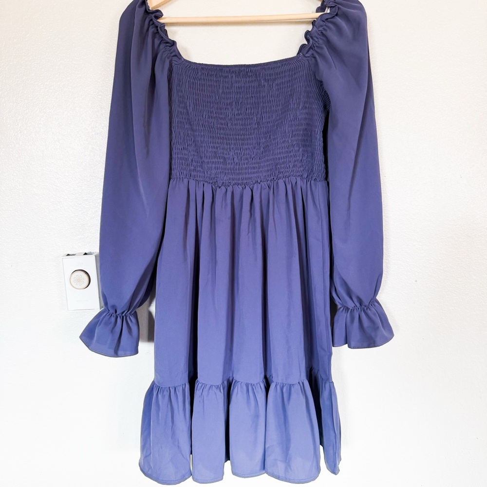 Periwinkle Dusty Blue Smocked Puff Sleeve Dress | Women’s Medium | EUC